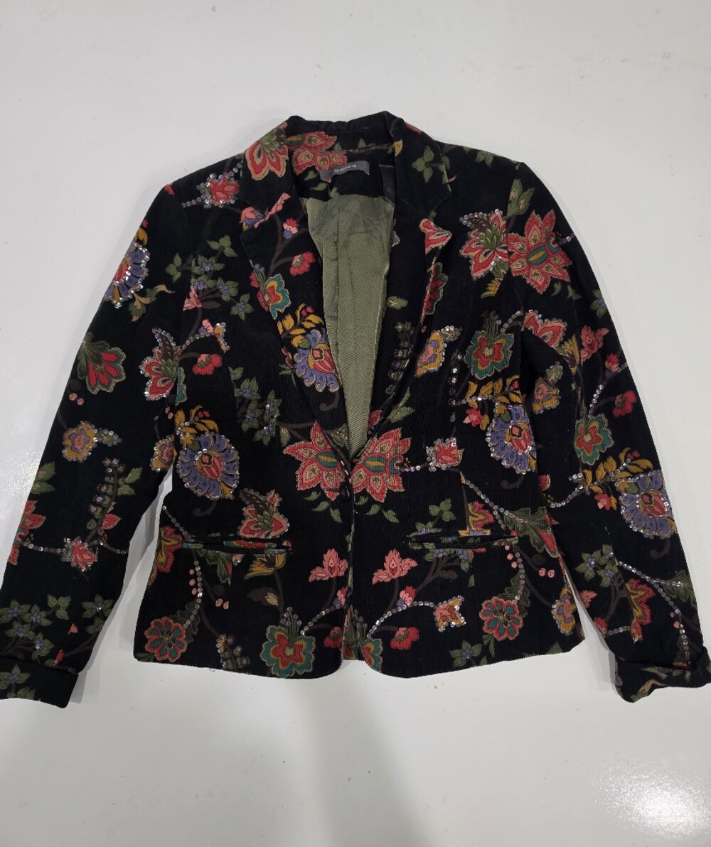 NwOt Liz Claiborne Black Floral Embroidered Velvet Blazer With Glam Size 4